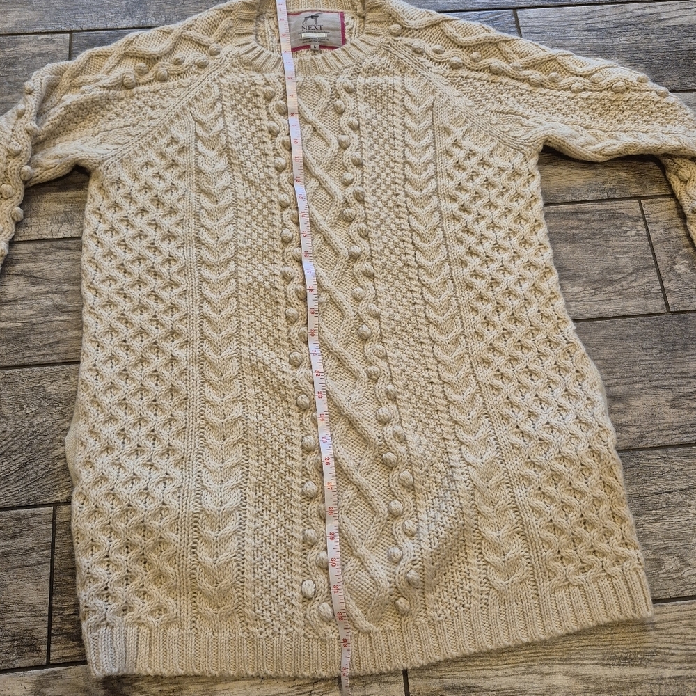 NEXT Cream Wool Blend Cable Knit Bobble Sweater Tunic Dress Large Cottagecore - Picture 5 of 9